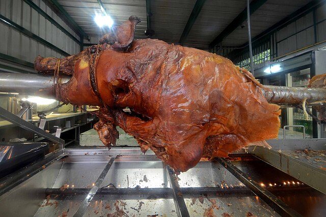 Whole roasted lechón at Guavate's Pork Highway.