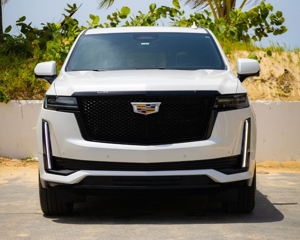 White Cadillac Escalade premium full-size SUV available for luxury rental in Puerto Rico